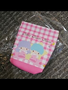 Little Twin Stars Pink Checkered Coin Pouch